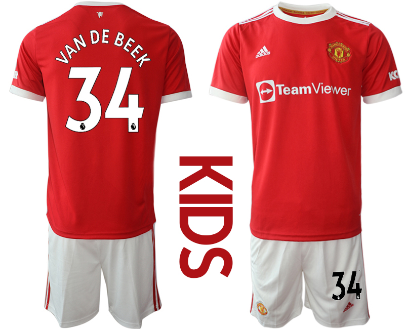 Youth 2021-2022 Club Manchester United home red #34 Soccer Jersey->youth soccer jersey->Youth Jersey